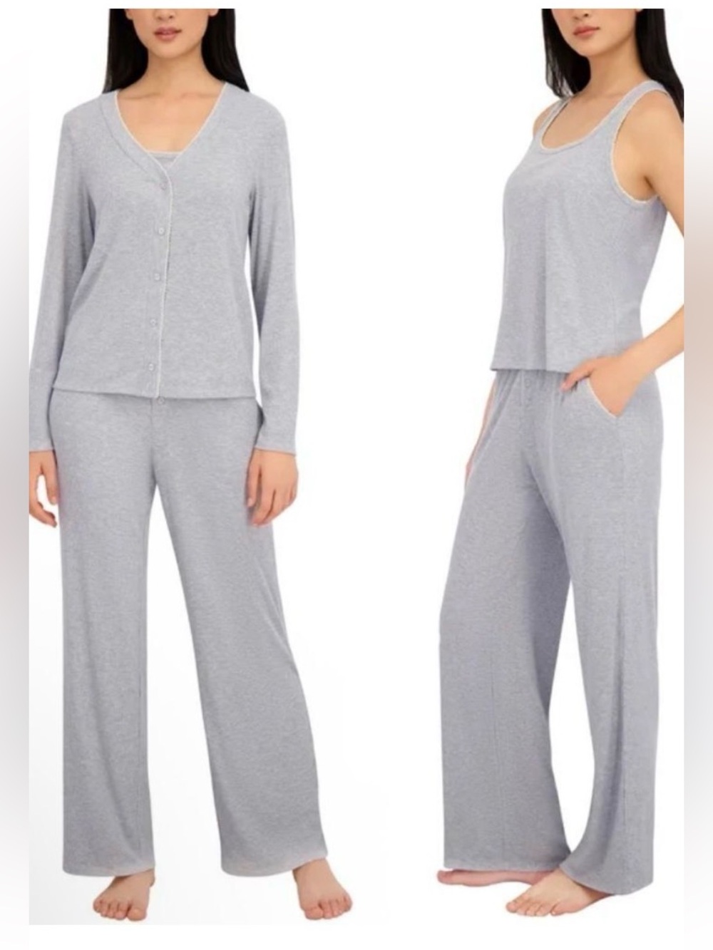 Live 2 Lounge 3 piece ribbed cardigan tank and pant set pajama set lounge set